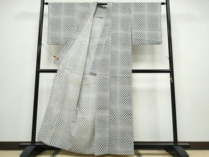 平和屋着物∴夏物　浴衣　注染　手縫い　市松文様　綿　逸品　CABK5301ng