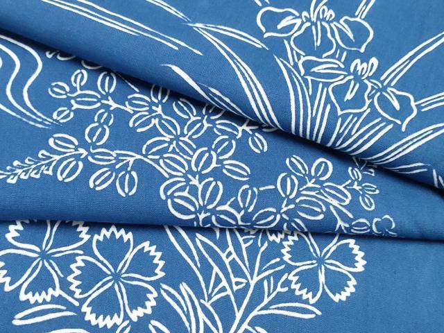 平和屋着物∴夏物　浴衣　注染　手縫い　流水草花文　綿　逸品　CABK5303ng