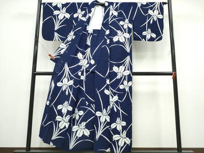 平和屋着物∴夏物　浴衣　注染　手縫い　杜若　綿　逸品　CABK5304ng