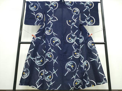 平和屋着物∴夏物　浴衣　注染　手縫い　カタツムリ　団扇笹文　綿　逸品　CABK5305ng
