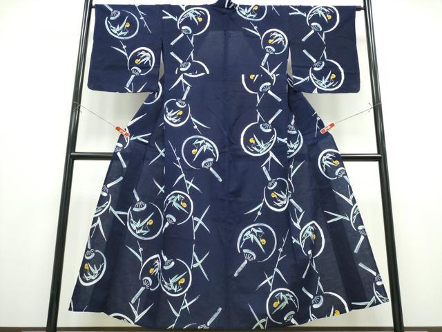平和屋着物∴夏物　浴衣　注染　手縫い　カタツムリ　団扇笹文　綿　逸品　CABK5305ng
