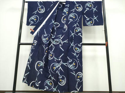 平和屋着物∴夏物　浴衣　注染　手縫い　カタツムリ　団扇笹文　綿　逸品　CABK5305ng