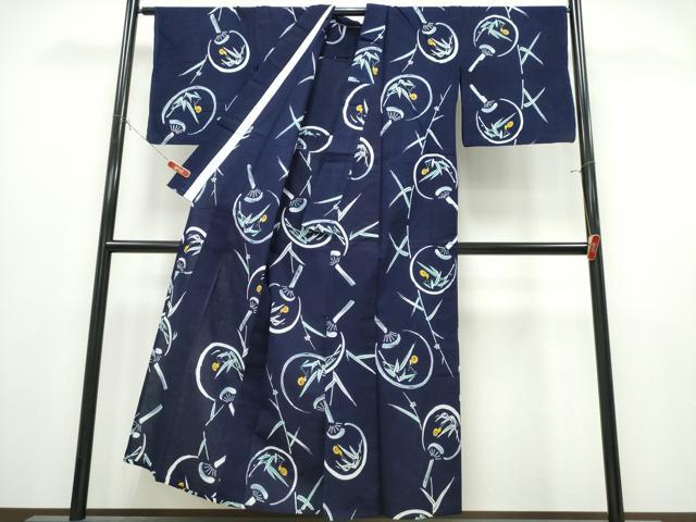 平和屋着物∴夏物　浴衣　注染　手縫い　カタツムリ　団扇笹文　綿　逸品　CABK5305ng