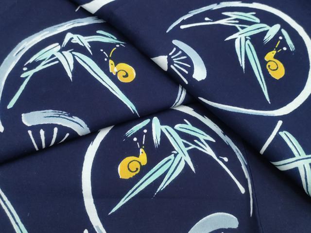 平和屋着物∴夏物　浴衣　注染　手縫い　カタツムリ　団扇笹文　綿　逸品　CABK5305ng