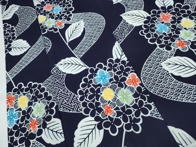 平和屋着物∴夏物　浴衣　注染　手縫い　紫陽花　綿　逸品　CABK5306ng