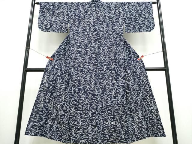 平和屋着物∴夏物　浴衣　注染　手縫い　水辺草木文　綿　逸品　CABK5307ng