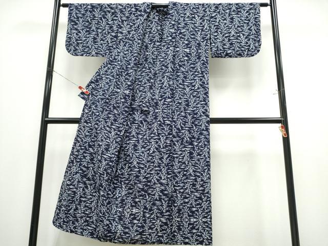 平和屋着物∴夏物　浴衣　注染　手縫い　水辺草木文　綿　逸品　CABK5307ng