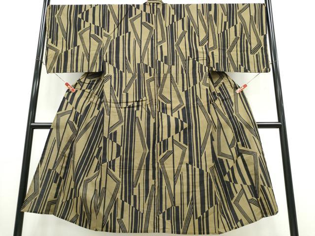 平和屋着物∴夏物　男性　浴衣　注染　手縫い　幾何学文様　綿　逸品　CABK5312ng