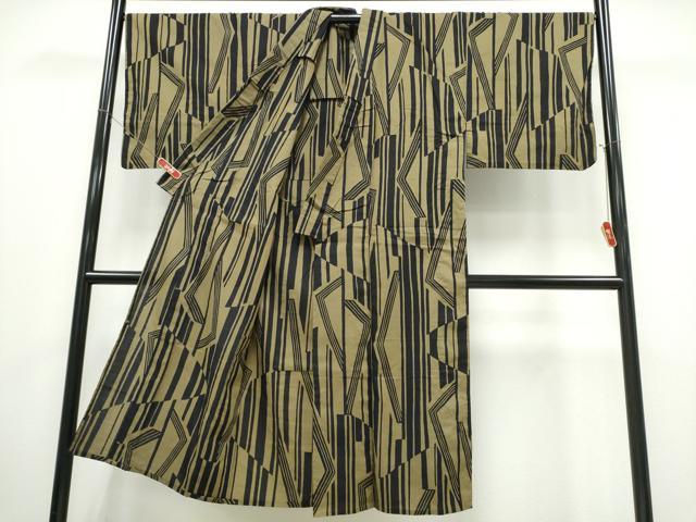平和屋着物∴夏物　男性　浴衣　注染　手縫い　幾何学文様　綿　逸品　CABK5312ng