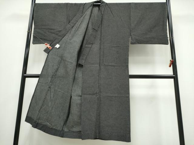 平和屋着物∴夏物　男性　浴衣　十字絣文様　黒地　綿　逸品　CABK5314ng
