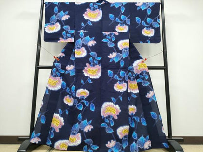 平和屋着物∴夏物　浴衣　注染　手縫い　菊文　綿　逸品　CABK5316ng