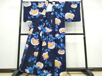 平和屋着物∴夏物　浴衣　注染　手縫い　菊文　綿　逸品　CABK5316ng