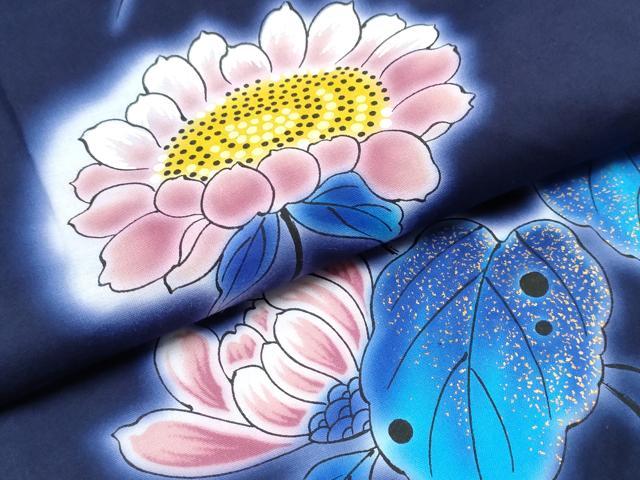 平和屋着物∴夏物　浴衣　注染　手縫い　菊文　綿　逸品　CABK5316ng