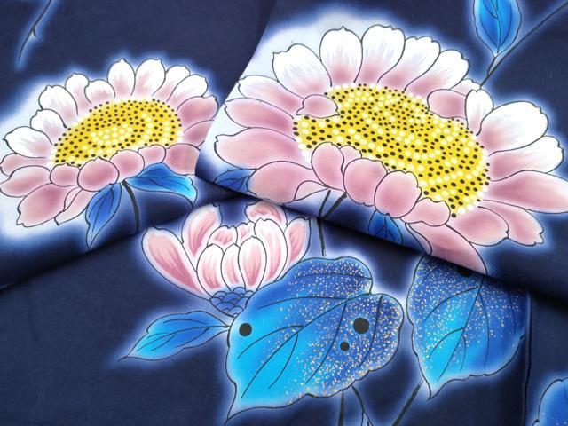 平和屋着物∴夏物　浴衣　注染　手縫い　菊文　綿　逸品　CABK5316ng