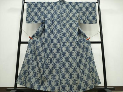 平和屋着物∴夏物　浴衣　注染　網目竹梅花文　綿　逸品　CABK5318ng