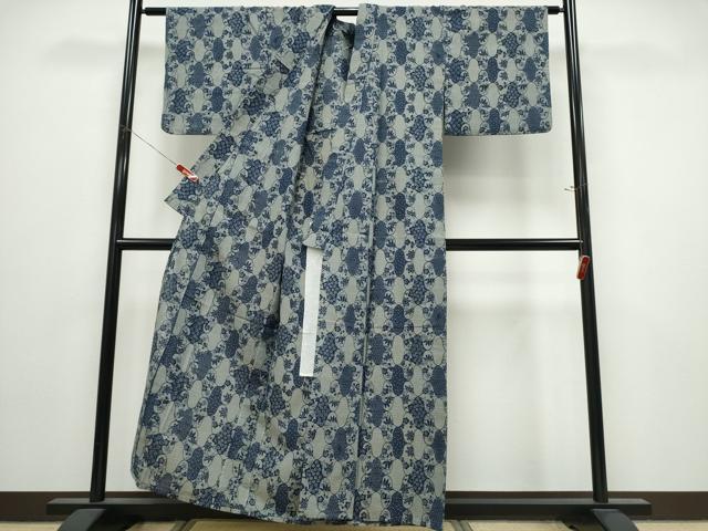 平和屋着物∴夏物　浴衣　注染　網目竹梅花文　綿　逸品　CABK5318ng