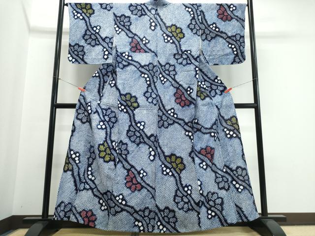 平和屋着物∴夏物　浴衣　有松鳴海絞り　枝花文　綿　逸品　CABK5322ng