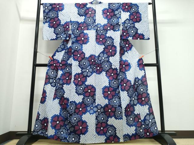 平和屋着物∴夏物　浴衣　有松鳴海絞り　舞花文　綿　逸品　CABK5323ng