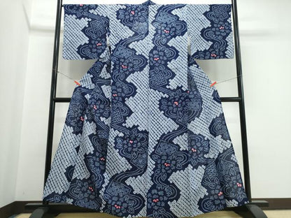 平和屋着物∴夏物　浴衣　有松鳴海絞り　色紙流水牡丹　綿　逸品　CABK5331ng