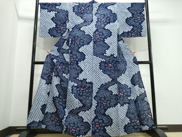 平和屋着物∴夏物　浴衣　有松鳴海絞り　色紙流水牡丹　綿　逸品　CABK5331ng