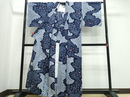 平和屋着物∴夏物　浴衣　有松鳴海絞り　色紙流水牡丹　綿　逸品　CABK5331ng