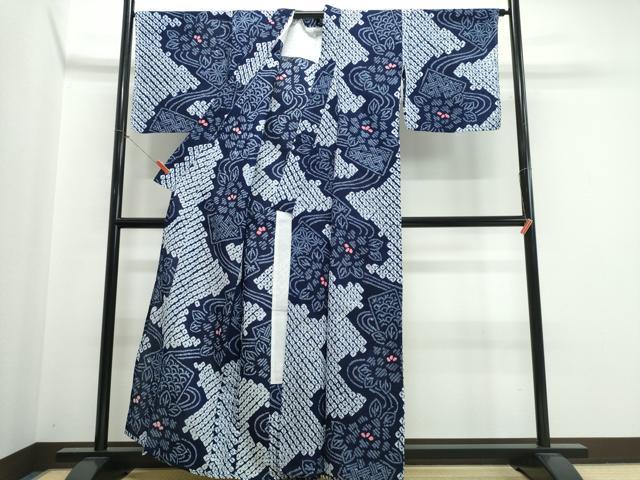 平和屋着物∴夏物　浴衣　有松鳴海絞り　色紙流水牡丹　綿　逸品　CABK5331ng