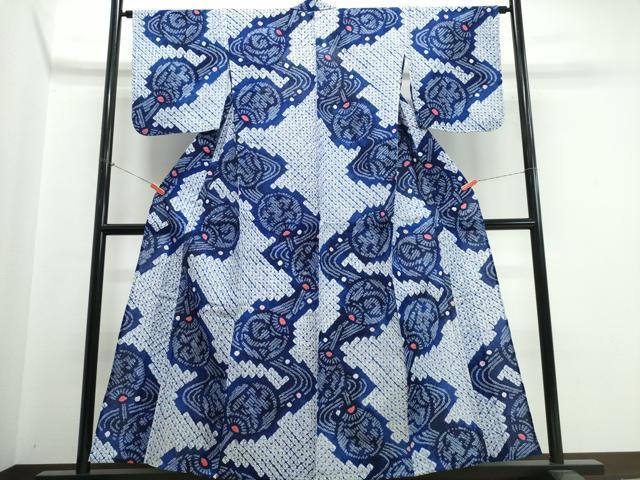平和屋着物∴夏物　浴衣　有松鳴海絞り　団扇流水文　綿　逸品　未使用　CABK5332ng