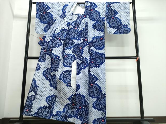 平和屋着物∴夏物　浴衣　有松鳴海絞り　団扇流水文　綿　逸品　未使用　CABK5332ng