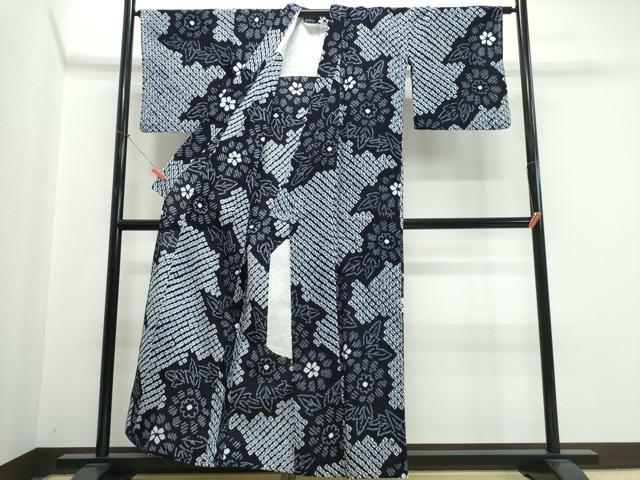 平和屋着物∴夏物　浴衣　有松鳴海絞り　舞花文　綿　逸品　CABK5333ng