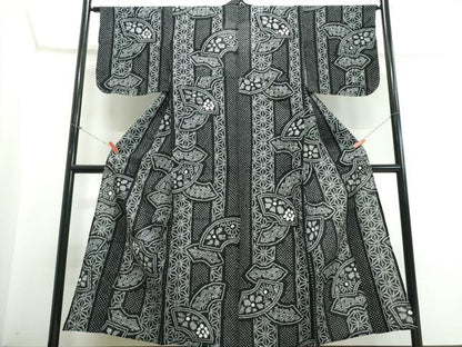 平和屋着物∴夏物　浴衣　有松鳴海絞り　地紙花間道　黒地　綿　逸品　未使用　CABK5334ng