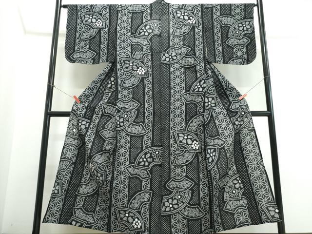 平和屋着物∴夏物　浴衣　有松鳴海絞り　地紙花間道　黒地　綿　逸品　未使用　CABK5334ng