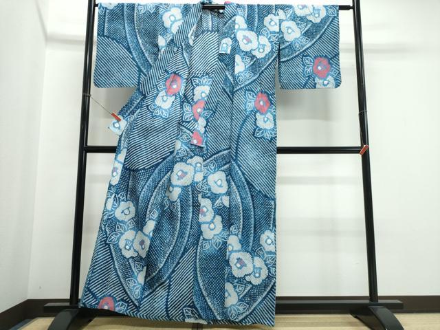 平和屋着物∴夏物　浴衣　有松鳴海絞り　流水椿　綿　逸品　CABK5336ng
