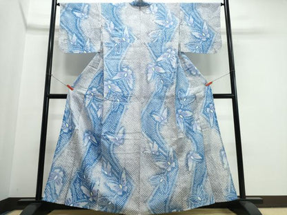 平和屋着物∴夏物　浴衣　有松鳴海絞り　流水舞蝶文　綿　逸品　CABK5338ng