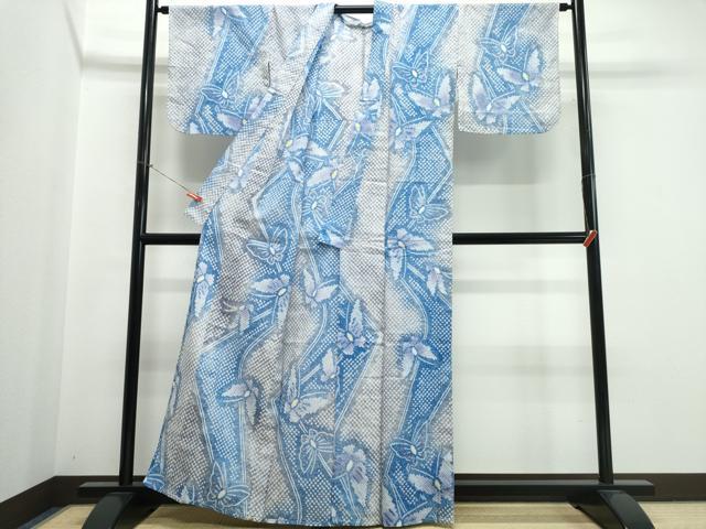 平和屋着物∴夏物　浴衣　有松鳴海絞り　流水舞蝶文　綿　逸品　CABK5338ng