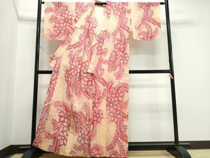 平和屋着物∴夏物　浴衣　有松鳴海絞り　草花文　綿　逸品　CABK5339ng