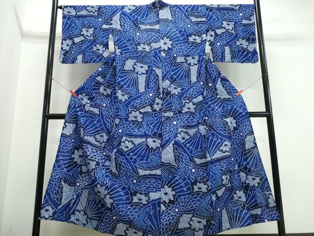 平和屋着物∴夏物　浴衣　有松鳴海絞り　檜扇花文　綿　逸品　CABK5342ng