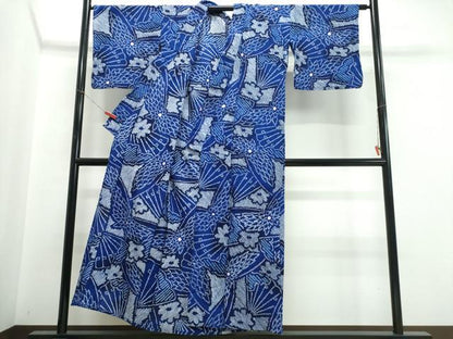 平和屋着物∴夏物　浴衣　有松鳴海絞り　檜扇花文　綿　逸品　CABK5342ng