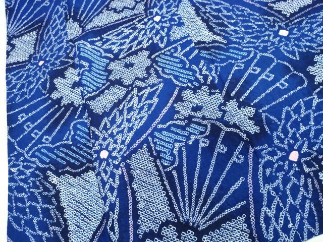 平和屋着物∴夏物　浴衣　有松鳴海絞り　檜扇花文　綿　逸品　CABK5342ng