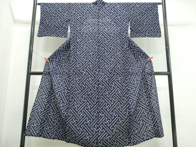 平和屋着物∴夏物　浴衣　有松鳴海絞り　紗綾形文様　綿　逸品　CABK5346ng
