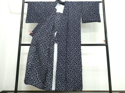 平和屋着物∴夏物　浴衣　有松鳴海絞り　紗綾形文様　綿　逸品　CABK5346ng