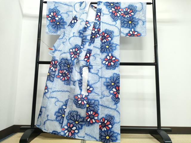 平和屋着物∴夏物　浴衣　有松鳴海絞り　舞菊文　綿　逸品　CABK5347ng