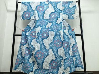 平和屋着物∴夏物　浴衣　有松鳴海絞り　枝花文　綿　逸品　未使用　CABK5350ng