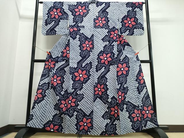平和屋着物∴夏物　浴衣　有松鳴海絞り　枝花文　綿　逸品　CABK5351ng