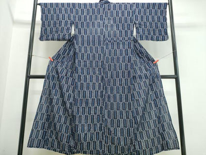 平和屋着物∴夏物　浴衣　有松鳴海絞り　幾何学文様　綿　逸品　CABK5355ng