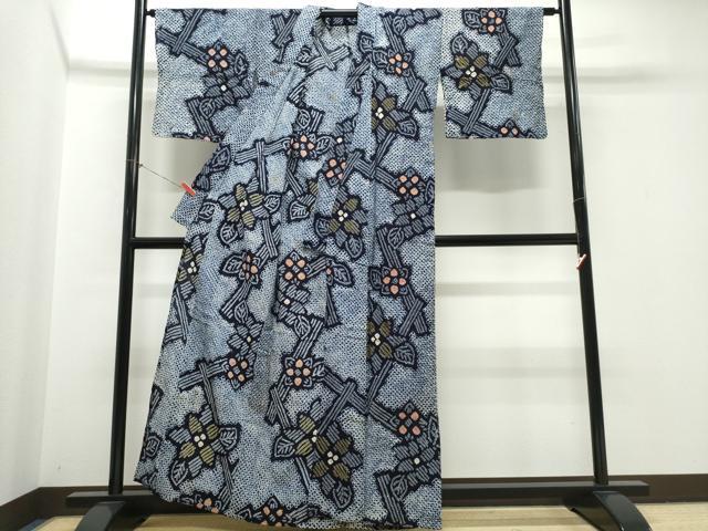 平和屋着物∴夏物　浴衣　有松鳴海絞り　枝花文　綿　逸品　CABK5360ng