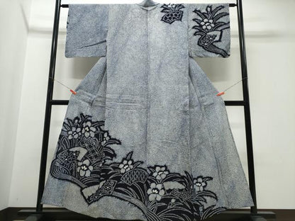 平和屋着物∴夏物　訪問着・浴衣兼用　絵羽浴衣　有松鳴海絞り　地紙草花文　綿　逸品　CABK5362ng