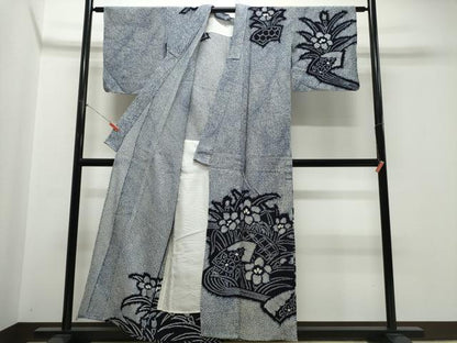 平和屋着物∴夏物　訪問着・浴衣兼用　絵羽浴衣　有松鳴海絞り　地紙草花文　綿　逸品　CABK5362ng