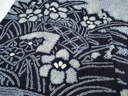 平和屋着物∴夏物　訪問着・浴衣兼用　絵羽浴衣　有松鳴海絞り　地紙草花文　綿　逸品　CABK5362ng