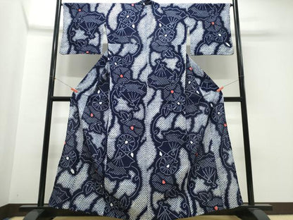 平和屋着物∴夏物　浴衣　有松鳴海絞り　扇朝顔　綿　逸品　CABK5366ng