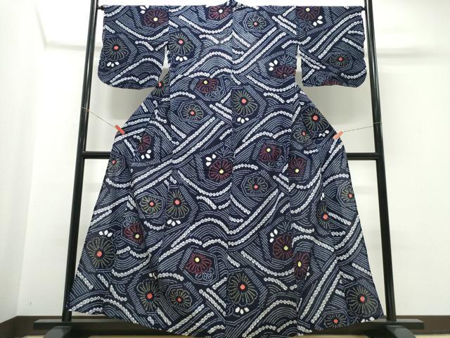 平和屋着物∴夏物　浴衣　有松鳴海絞り　流水菊文　綿　逸品　CABK5368ng